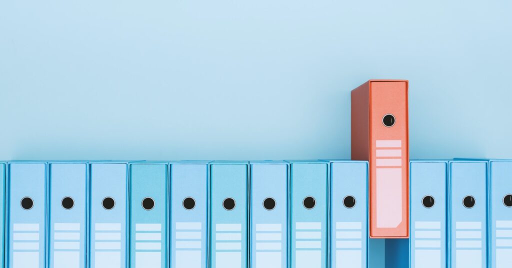 Organized archive with ring binders